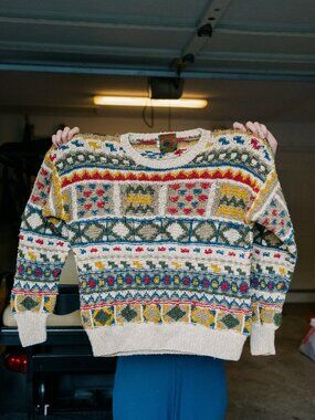 Vintage Boston Traders Oversized Multicolor Linen and Cotton Sweater